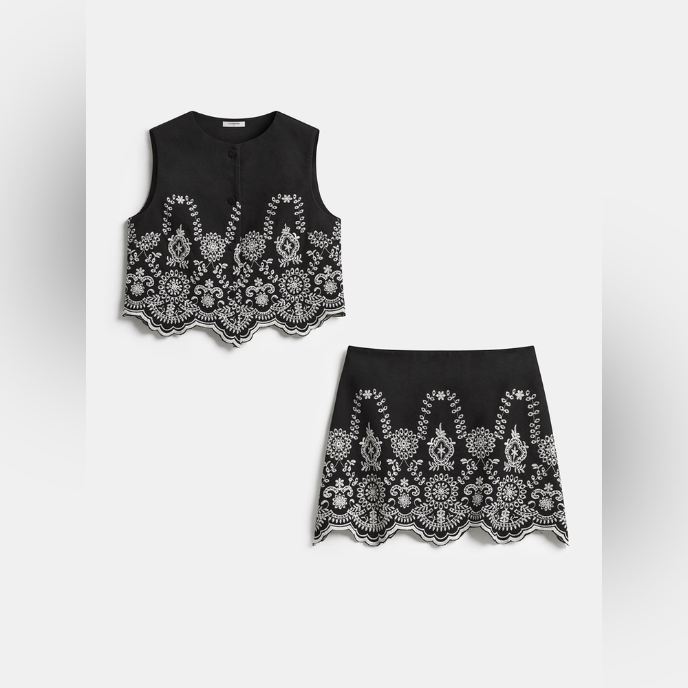 Commense Embroidered 
Floral Top / Skirt Set